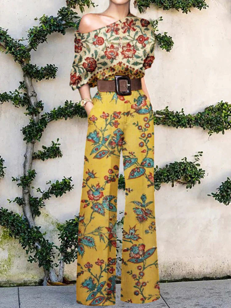 Rozi – Stijlvolle Off-schouder jumpsuit met wijde pijpen en tailleband