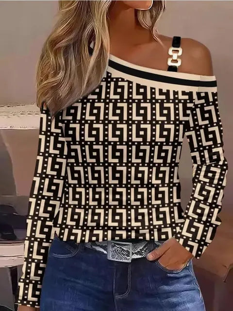 Sophia – Elegante top met één schouder lange mouwen en comfortabele pasvorm