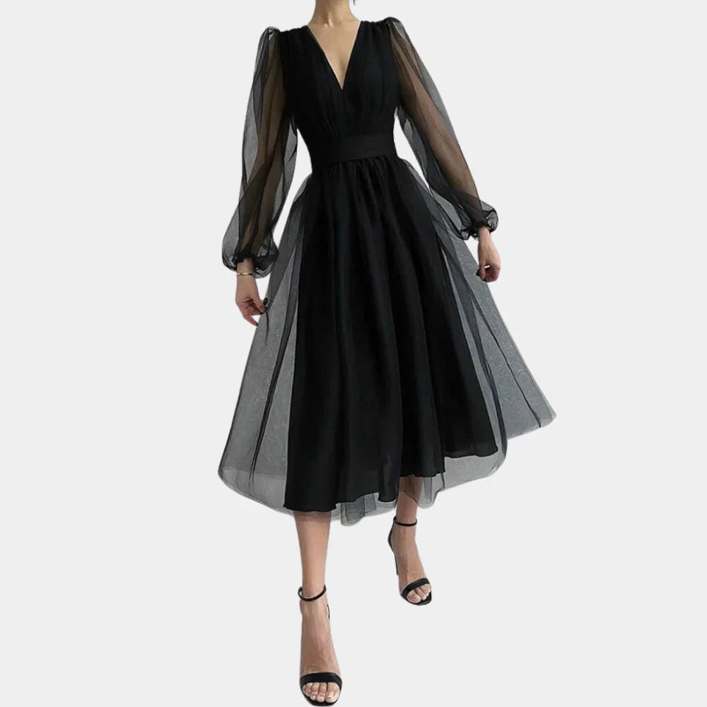 Noa - Elegante Midi-jurk met semi-transparant ontwerp