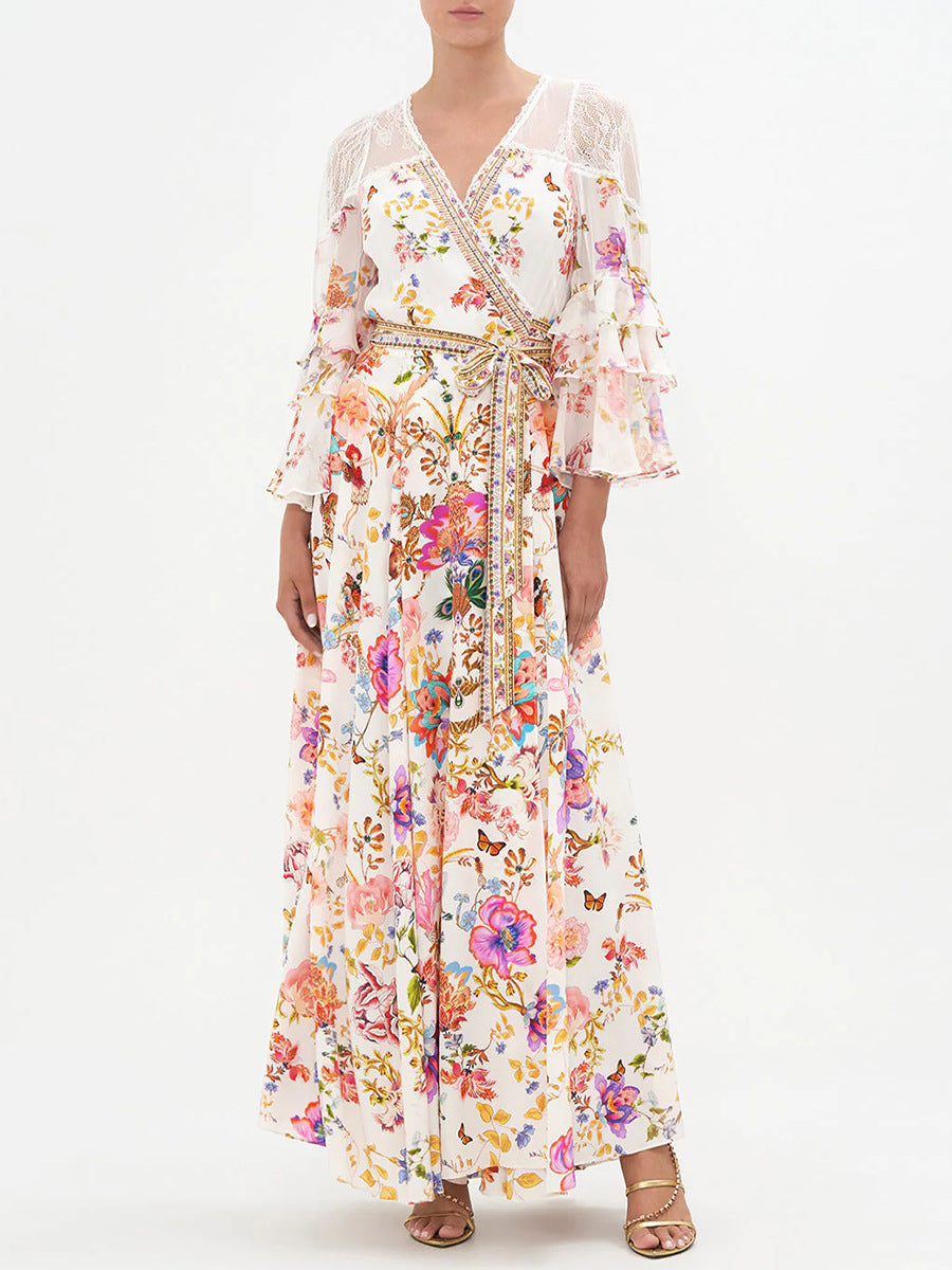 Liana – Trendy maxi jurk met riem en V hals