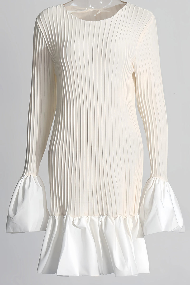 Maria – Geplooide mini-jurk met uitlopende mouwen en zwierige taille