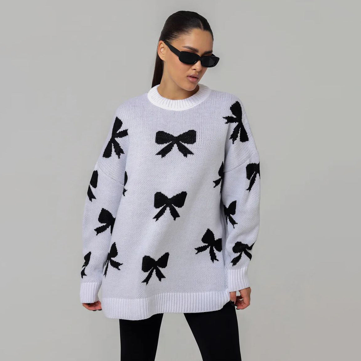 Carla - Elegante gebreide trui met strik en jacquarddetail