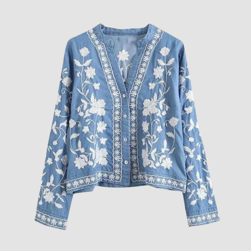 Lena – Stijlvol button-down overhemd met bloemenborduurmotief