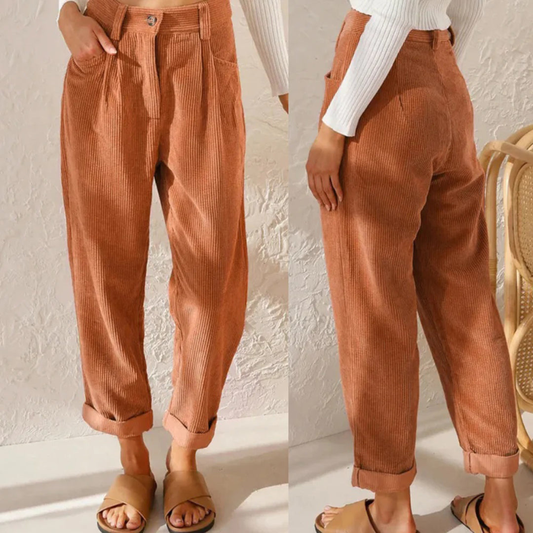 Annika - Ontspannen Corduroy broek met hoge taille en zakken
