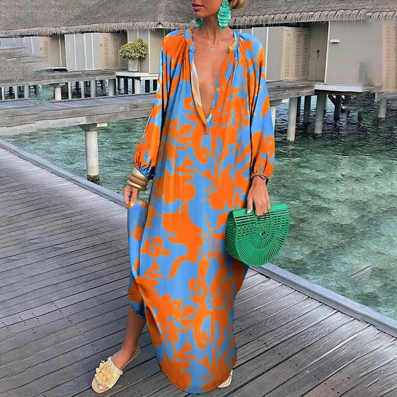 Lena - Vloeiende elegante maxi-jurk met een flatterende V-halslijn