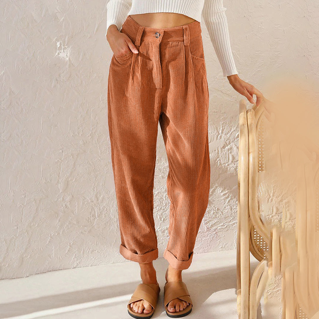Annika - Ontspannen Corduroy broek met hoge taille en zakken