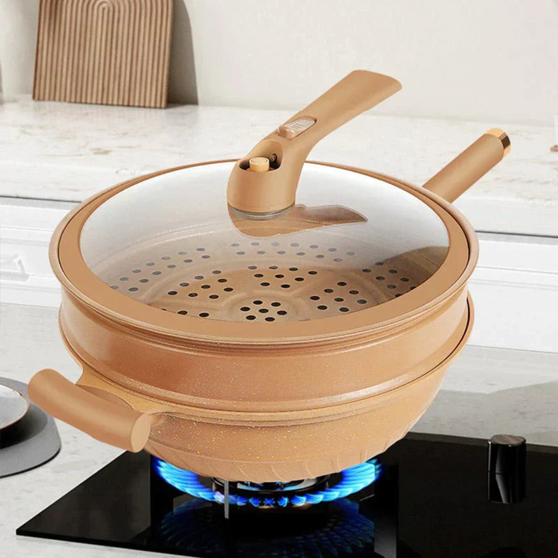 CookCraft - Wok met antiaanbaklaag, geavanceerde warmteverdeling en stoommandje