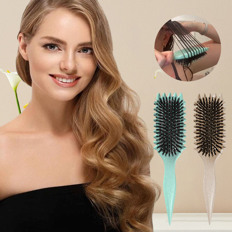 CurlEase – Strakke zwarte 3-in-1 haarstylingborstel met zachte haren voor het definiëren van krullen en het beheersen van pluisjes