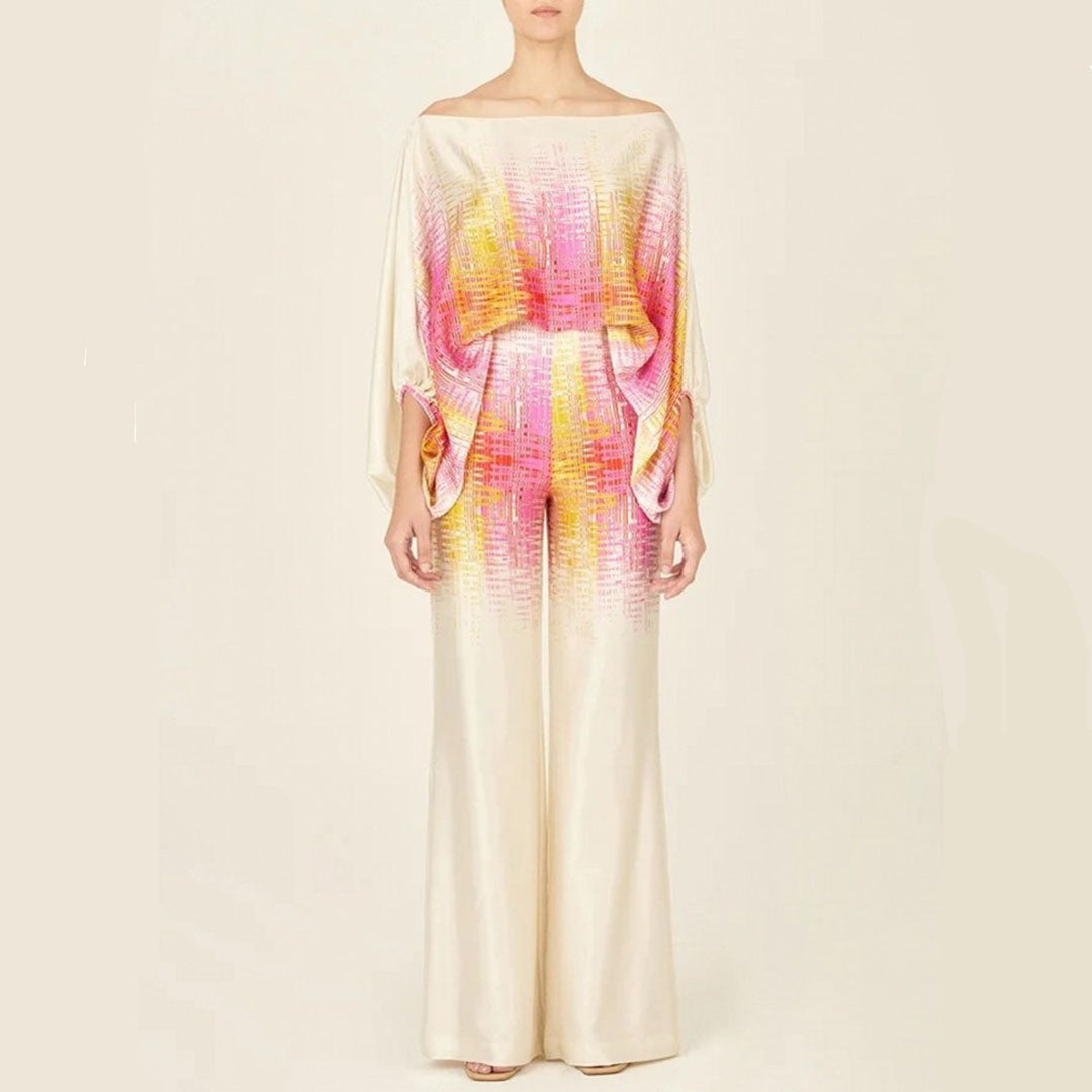 Maya - Elegante tweedelige outfit met willekeurige lijnenprint
