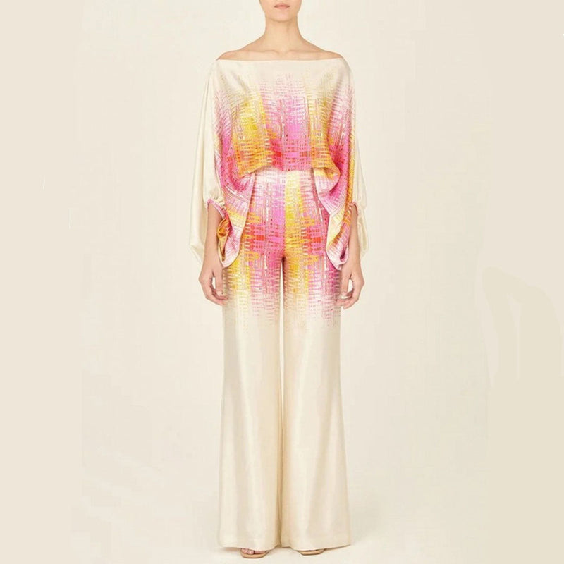 Maya - Elegante tweedelige outfit met willekeurige lijnenprint