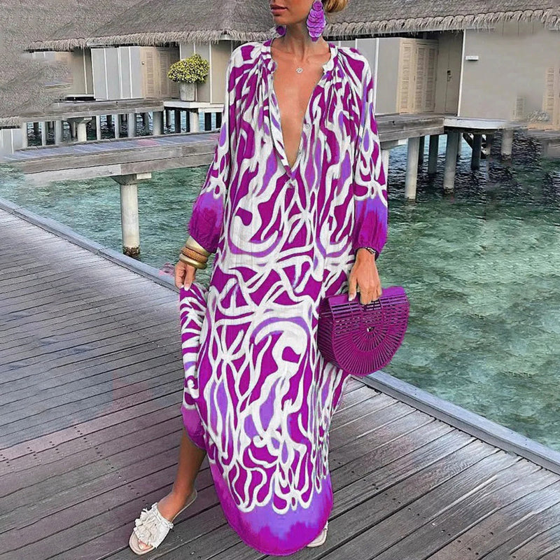 Lena - Vloeiende elegante maxi-jurk met een flatterende V-halslijn