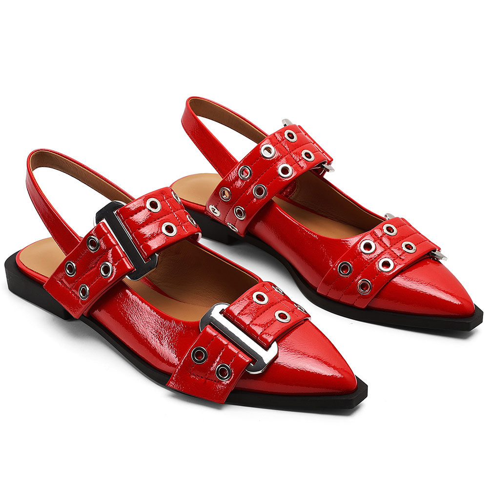 Lana – Puntige slingback-sandalen met verstelbare band en opvallende gesp