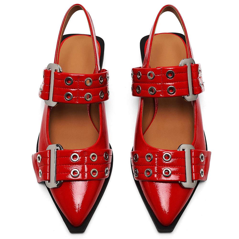Lana – Puntige slingback-sandalen met verstelbare band en opvallende gesp