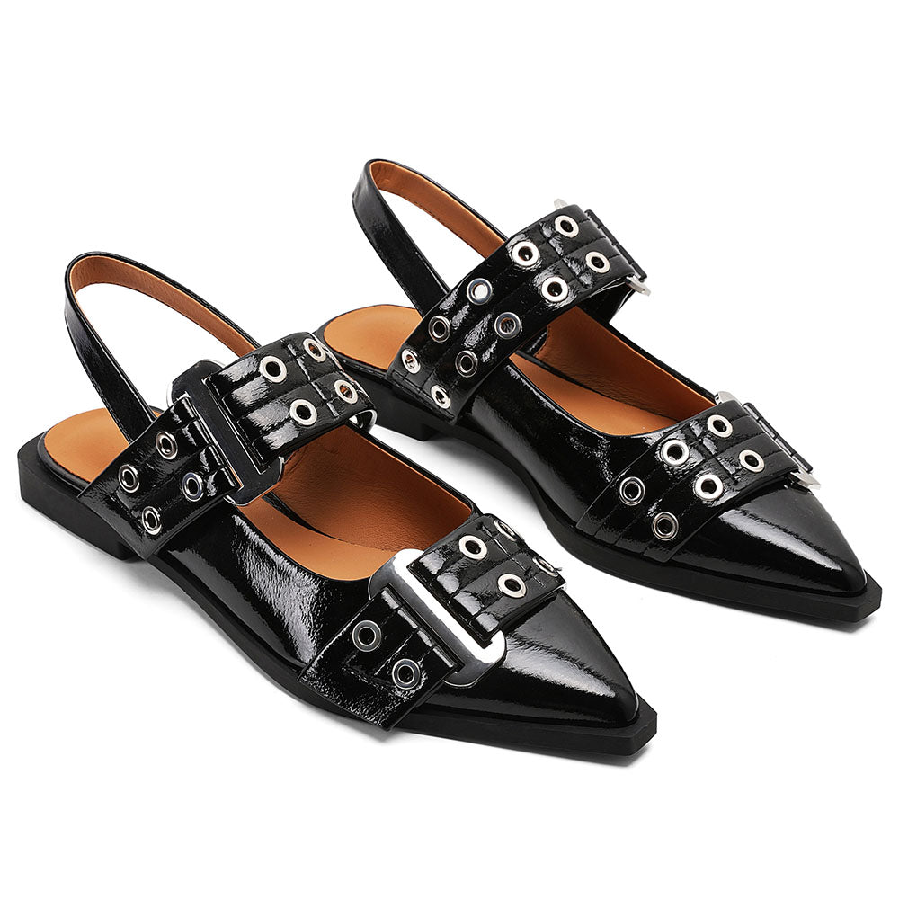 Lana – Puntige slingback-sandalen met verstelbare band en opvallende gesp