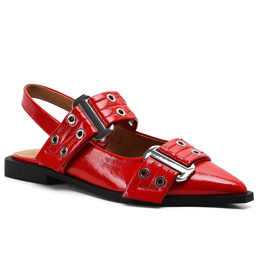 Lana – Puntige slingback-sandalen met verstelbare band en opvallende gesp