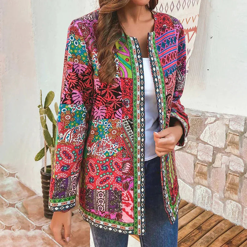 Linda - Elegante patchwork-cardigan met ingewikkelde patroon