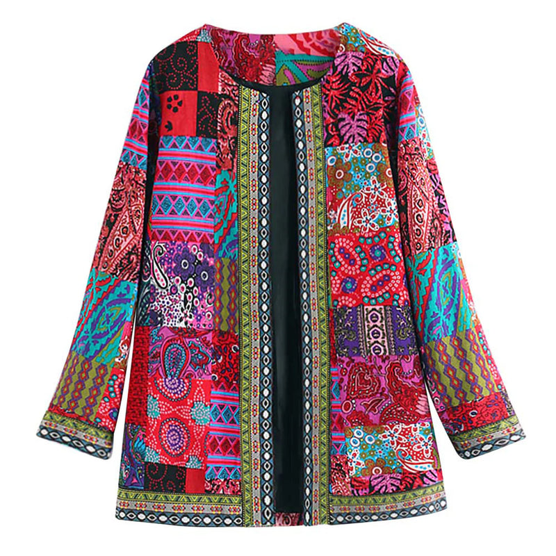 Linda - Elegante patchwork-cardigan met ingewikkelde patroon