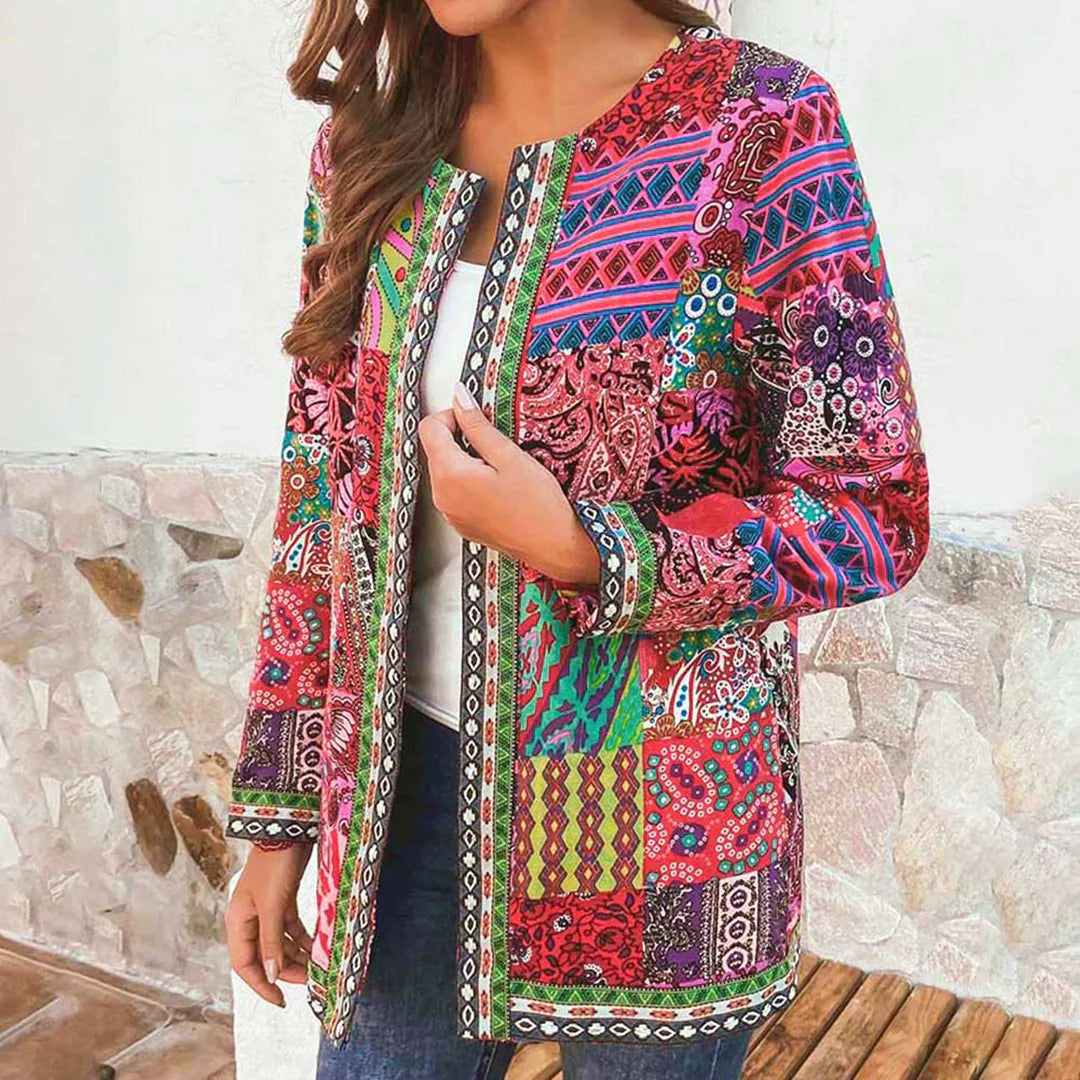 Linda - Elegante patchwork-cardigan met ingewikkelde patroon