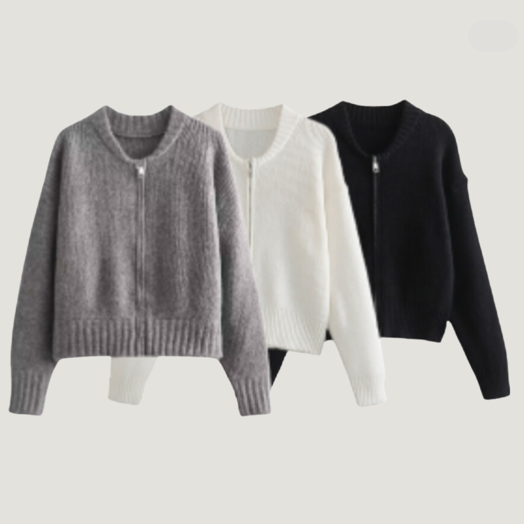 Rosa - Elegant vest met ronde hals en ritssluiting