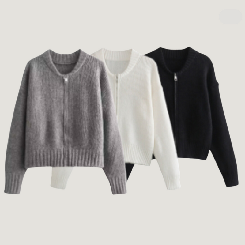 Rosa - Elegant vest met ronde hals en ritssluiting