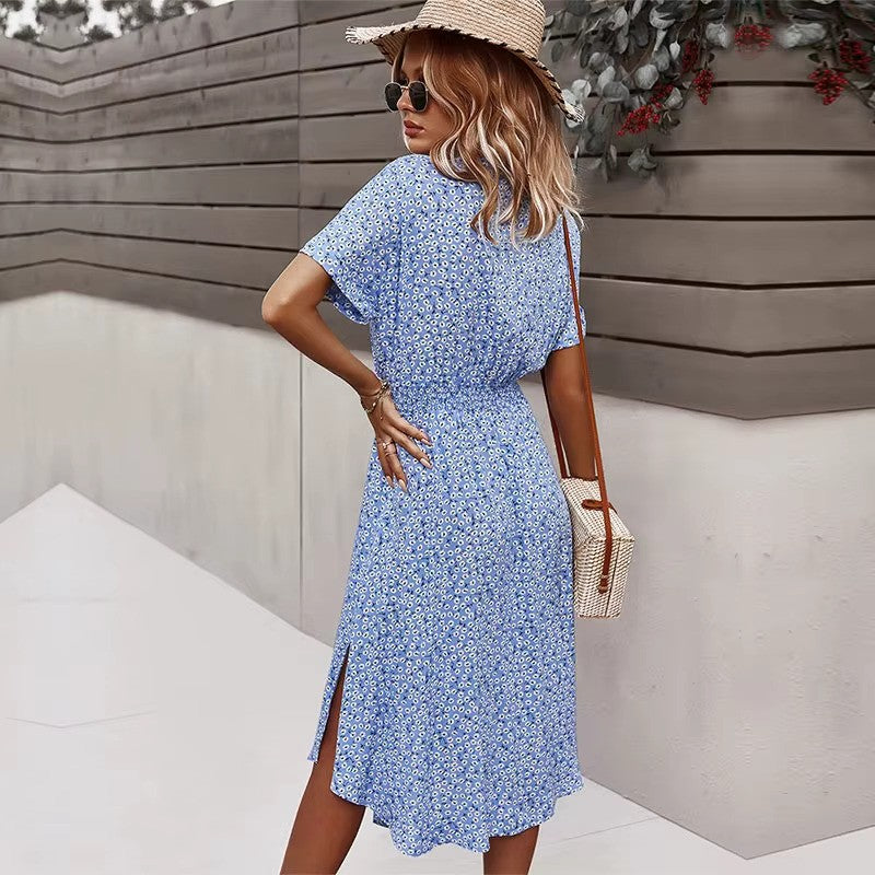 Lena - Boho Maxi Dress met knoopsluiting voor en V-hals