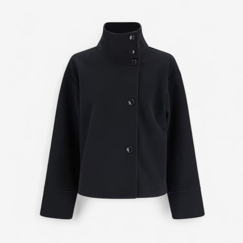 Leony – Enkelrijige Jas met Opstaande Kraag en Lange Mouwen