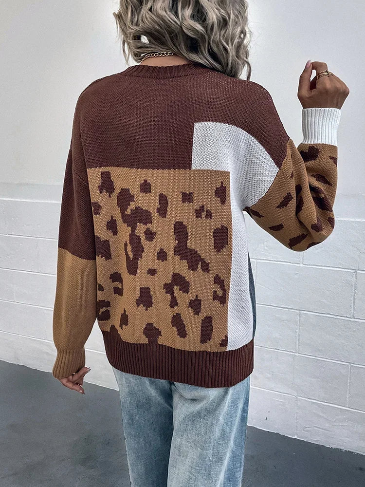 Elsa - Knusse luipaard patchwork trui met een relaxte pasvorm