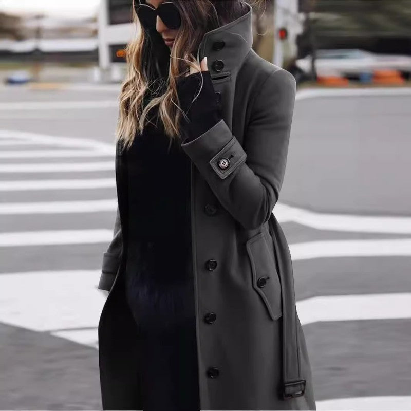 Aurora – Trenchcoat met Lange Mouw Knopen en Zakken
