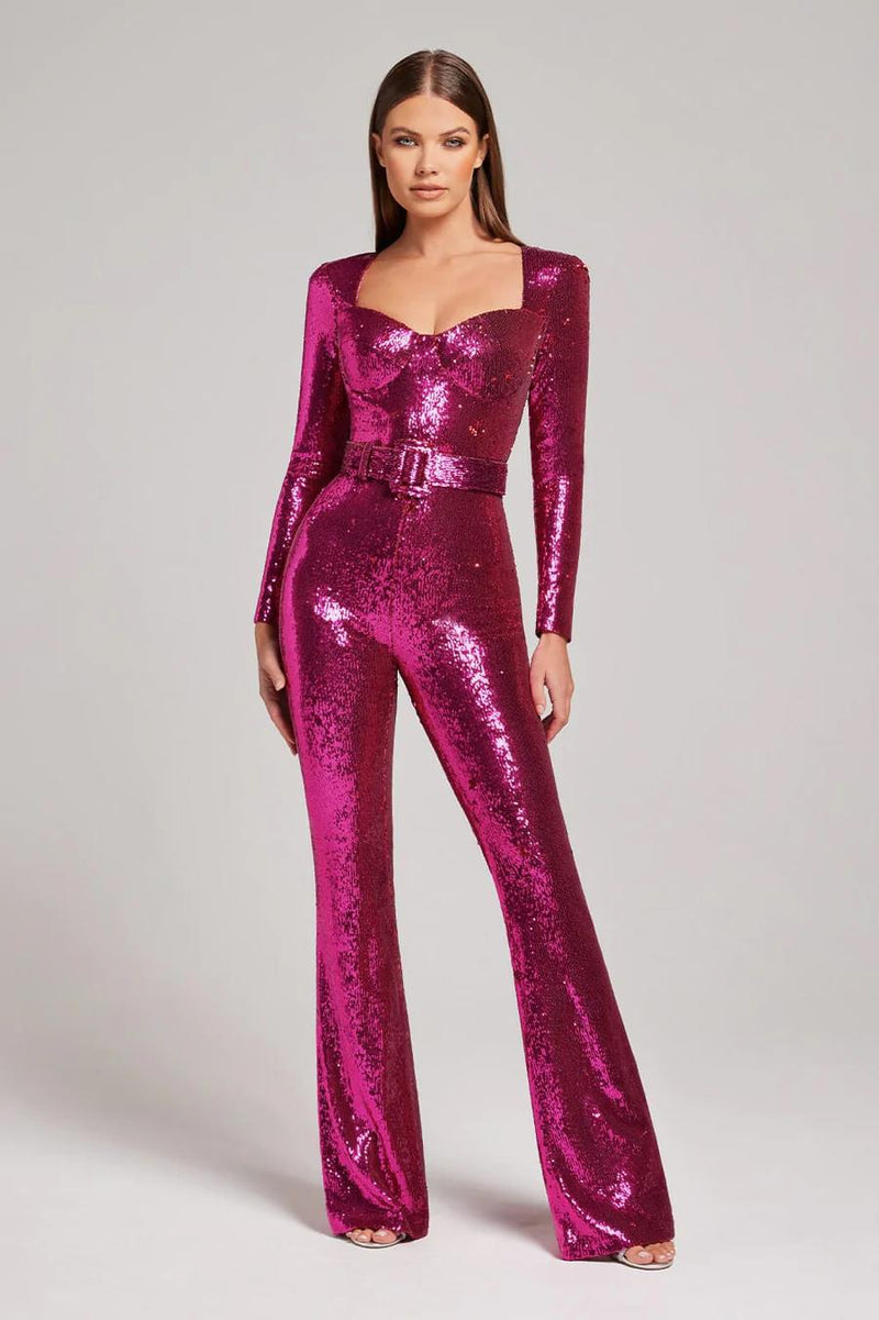 Anita - Lange mouw slanke pasvorm jumpsuit met hoge taille Riem