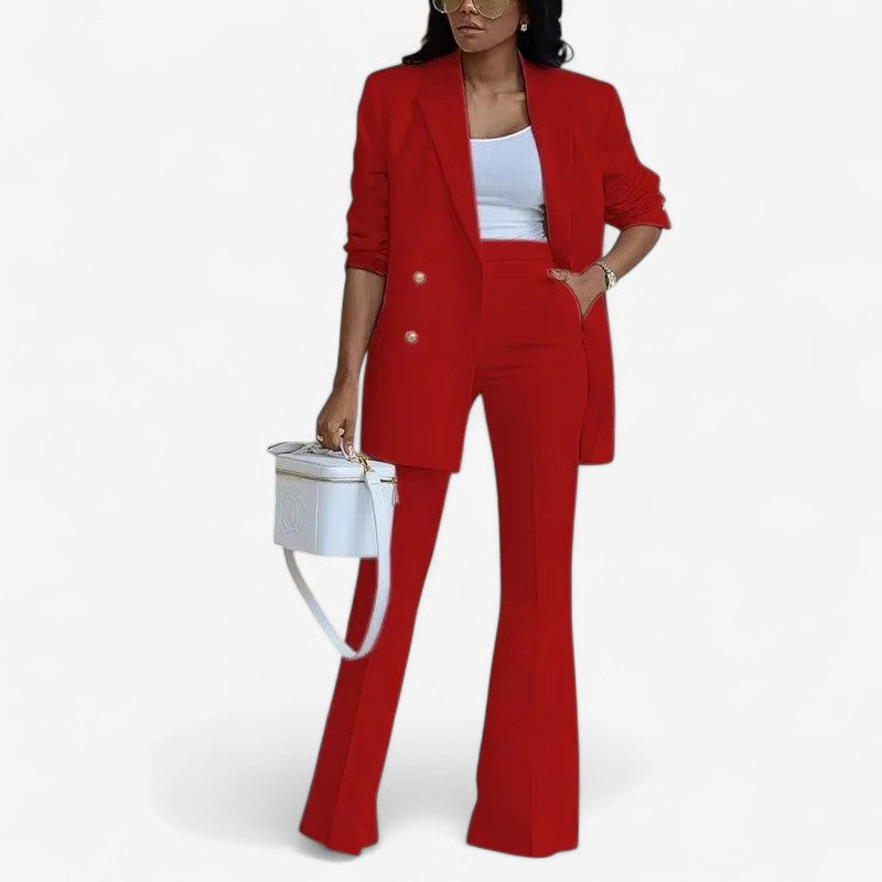 Makayla - Tweedelig Set met Blazer met Lange Mouwen en Broek met Wijde Pijpen