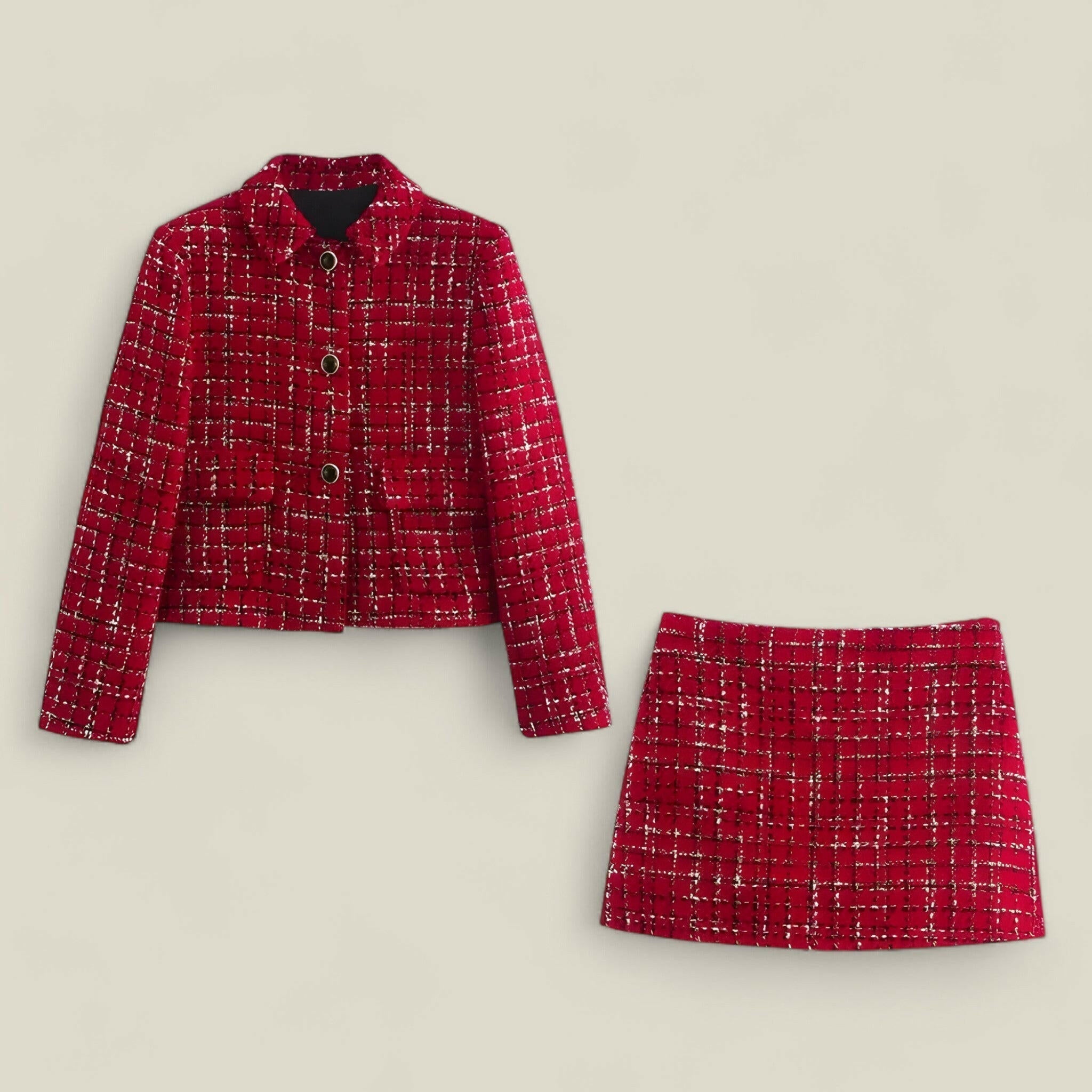 Anna - Stijlvolle jas- en rokset met knopen voor trendy comfort