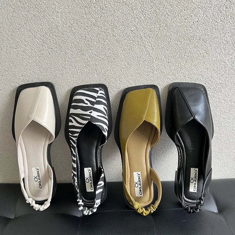 Wanda - Stijlvolle Slingback Flats met Moderne Vierkante Teen
