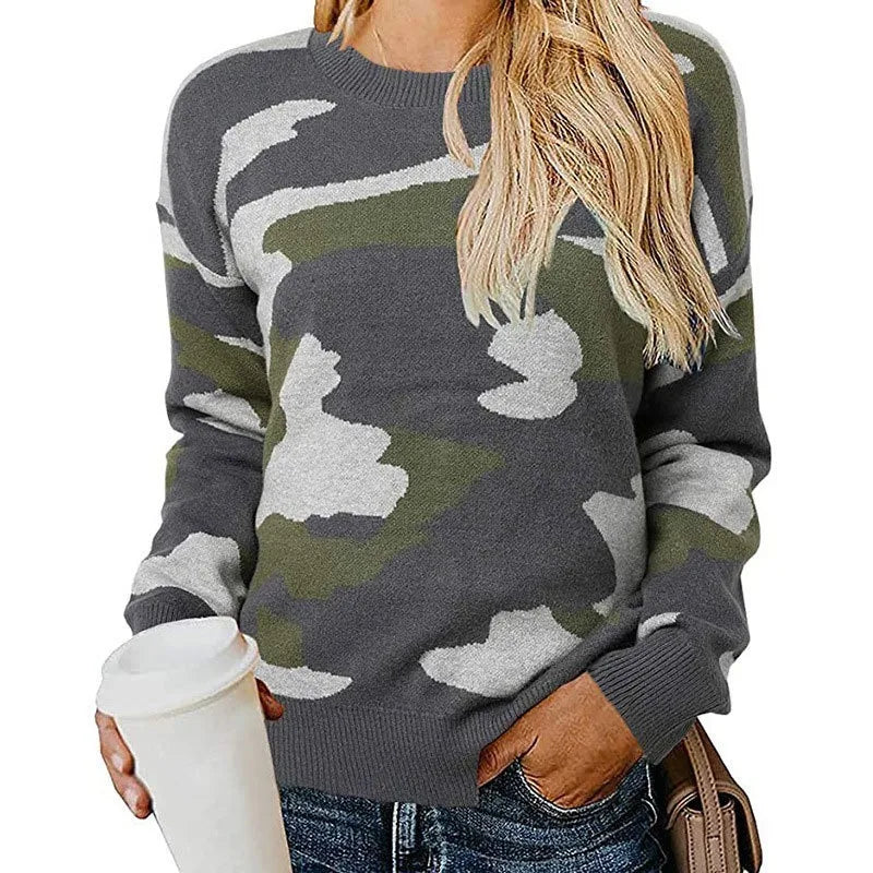 Zoe - Gebreide trui met camouflage en luipaard voor een opvallende stijl
