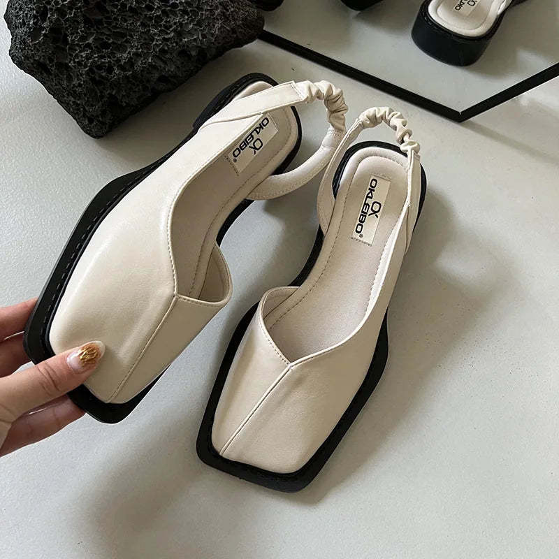 Wanda - Stijlvolle Slingback Flats met Moderne Vierkante Teen