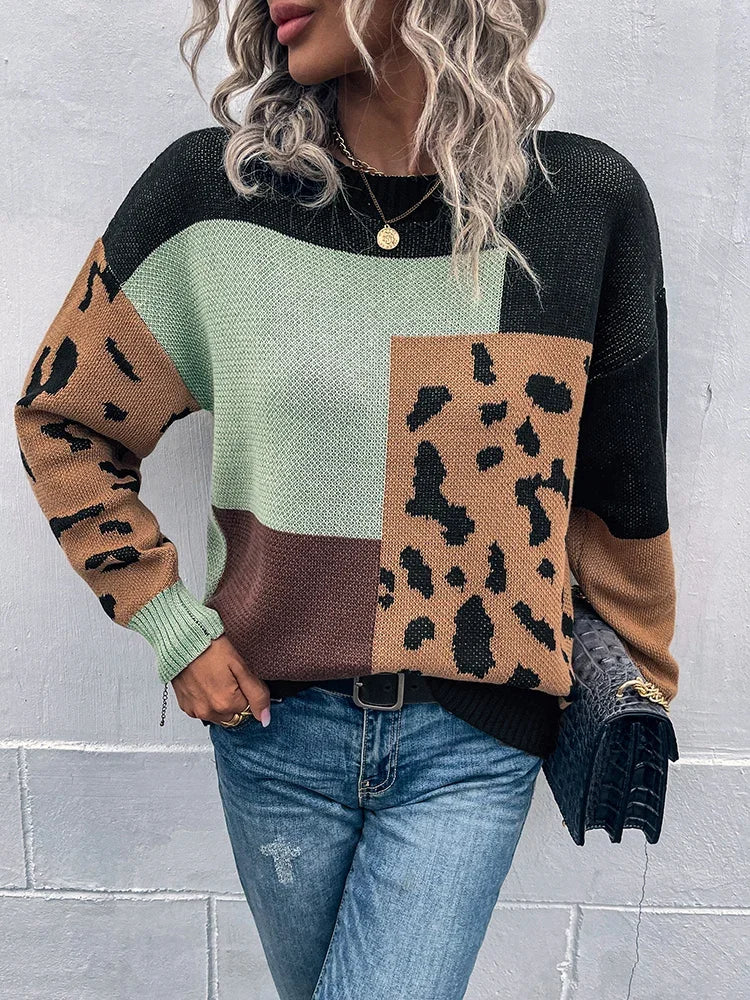 Elsa - Knusse luipaard patchwork trui met een relaxte pasvorm