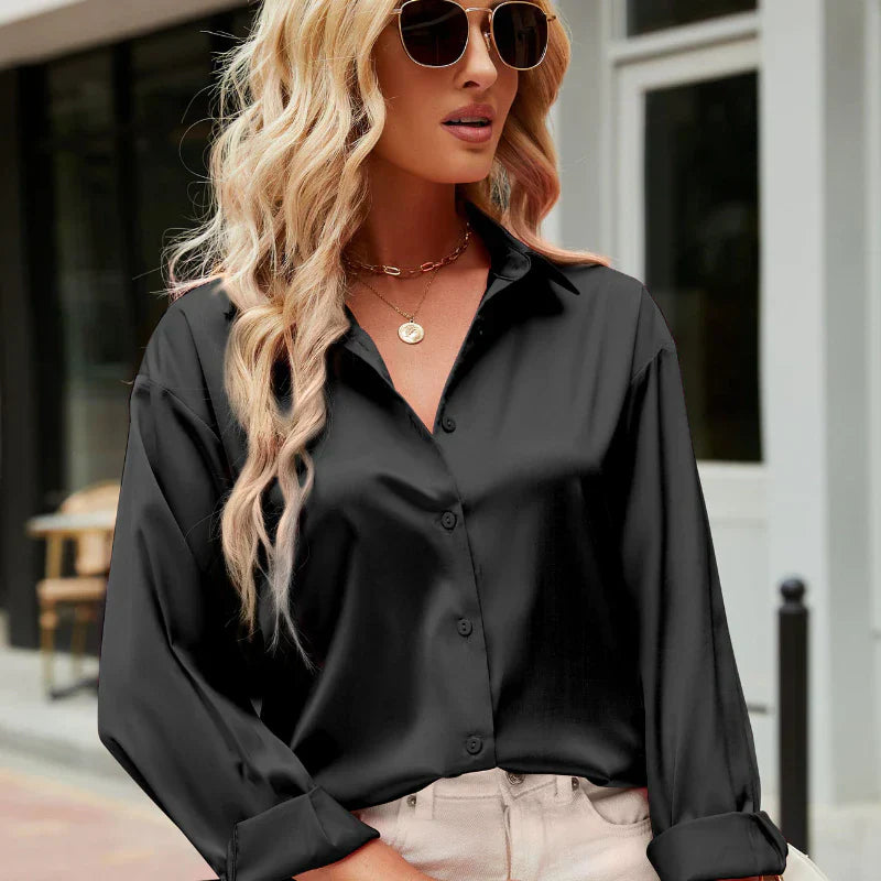 Lily - Klassieke satijnglanzende blouse met lange mouwen