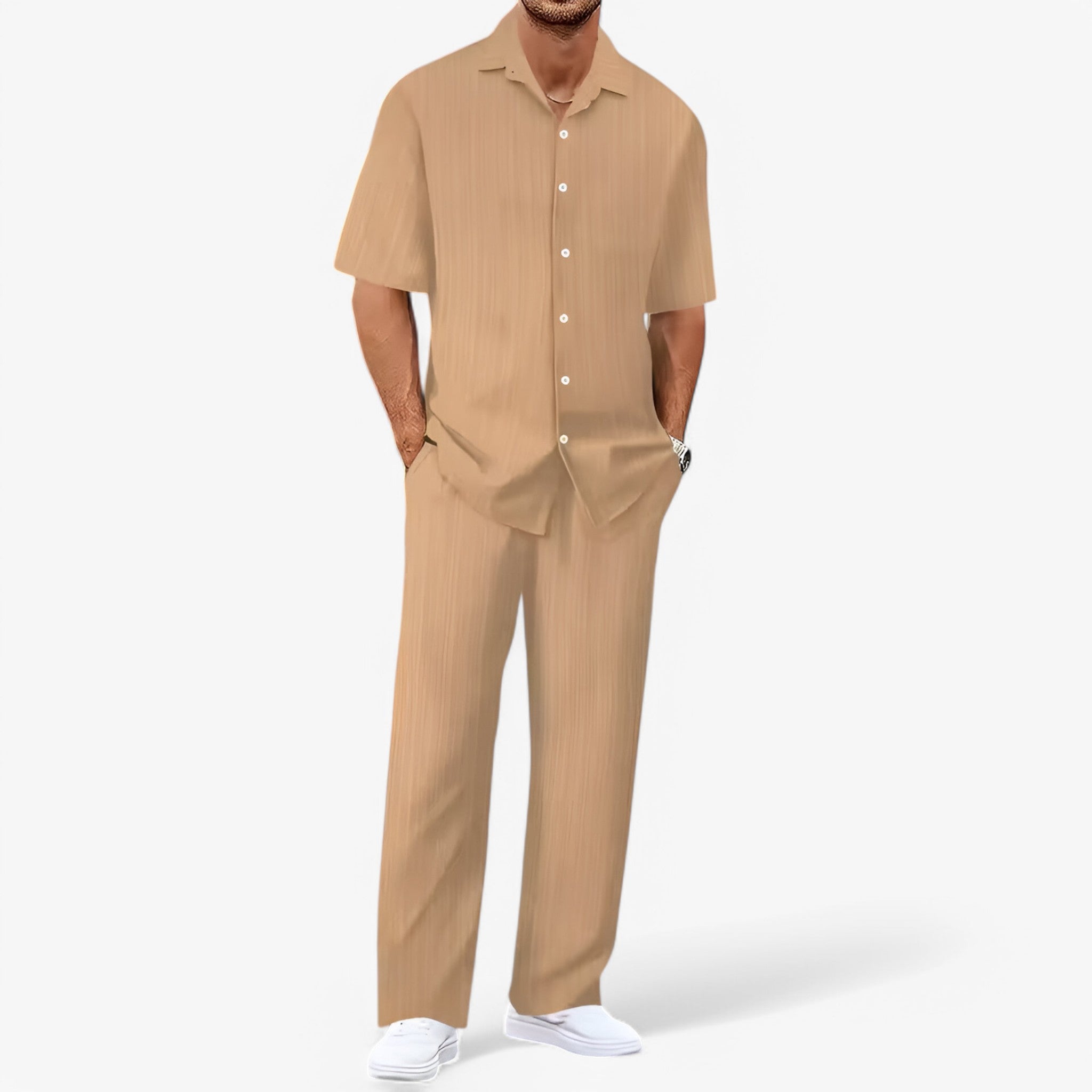 Rayan - Getailleerde tweedelige set met klassiek overhemd en taps toelopende broek
