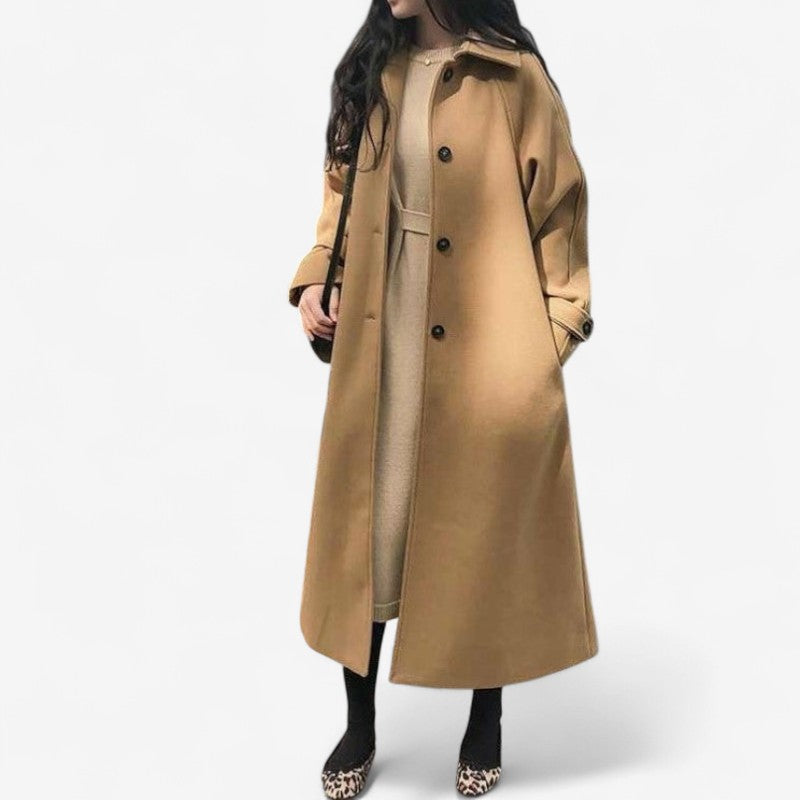 Lina - Lange Mouw Trenchcoat met Reverskraag Tailleceintuur en Meerdere Zakken
