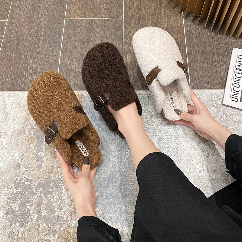 Lisa - Comfortabele bontpantoffels met chic gespontwerp