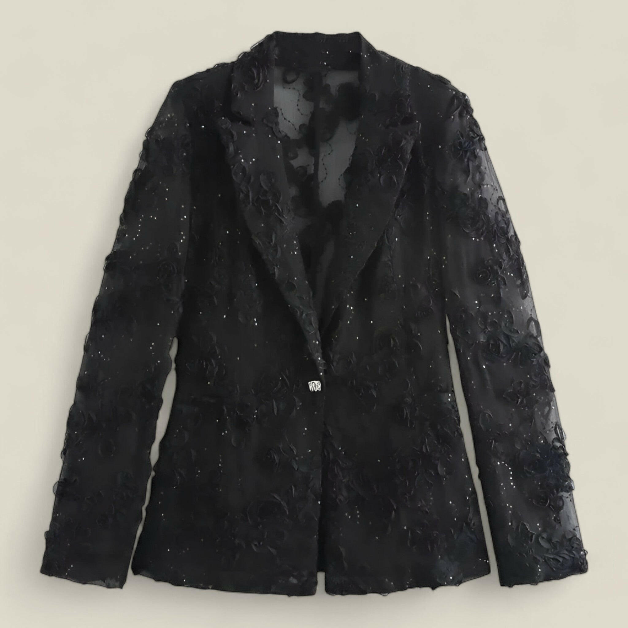 Isabelle - Elegant Colbert Met Lange Mouwen En Pareldetails En Een Broek Met Hoge Taille