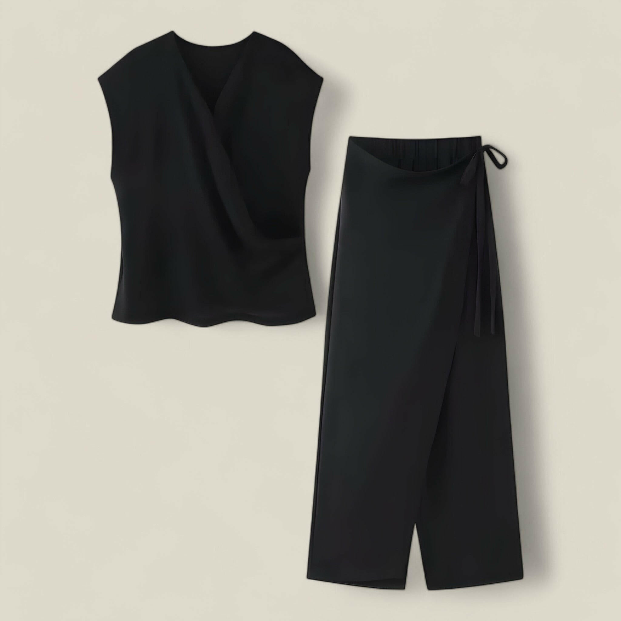 Ava - Elegante V-halsblouse en Sarong-broek met hoge taille voor een moeiteloze stijl