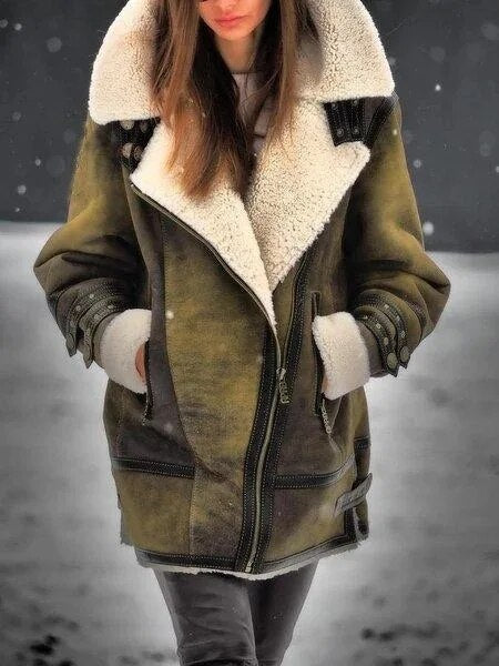 Olivia - Slanke winterjas met schuine ritssluiting en ingekeepte kraag