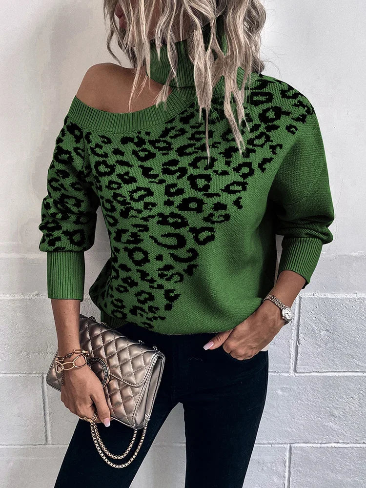 Chloe - Luipaard off-shoulder trui met een relaxte pasvorm