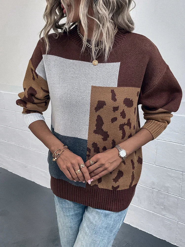 Elsa - Knusse luipaard patchwork trui met een relaxte pasvorm