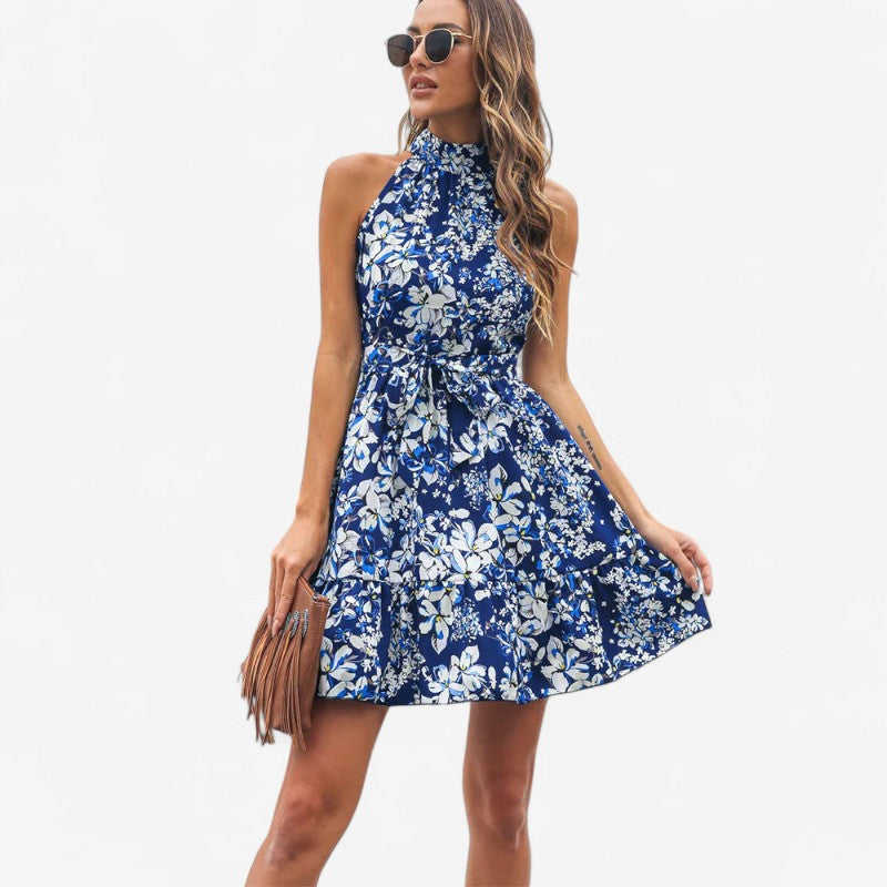 Taylor - Mouwloze Jurk met Halterhals en Bloemenprint