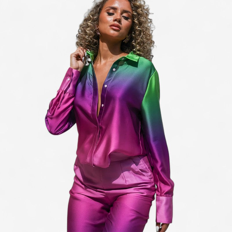 Sophia - Tweedelig Set met Lange Mouwen Blouse en Wijdvallende Broek