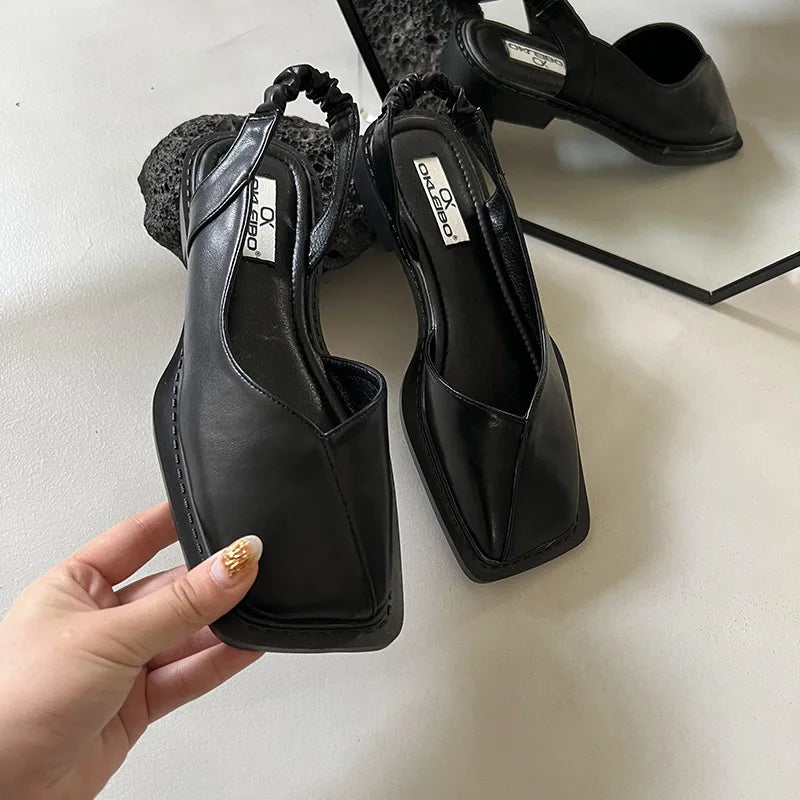 Wanda - Stijlvolle Slingback Flats met Moderne Vierkante Teen