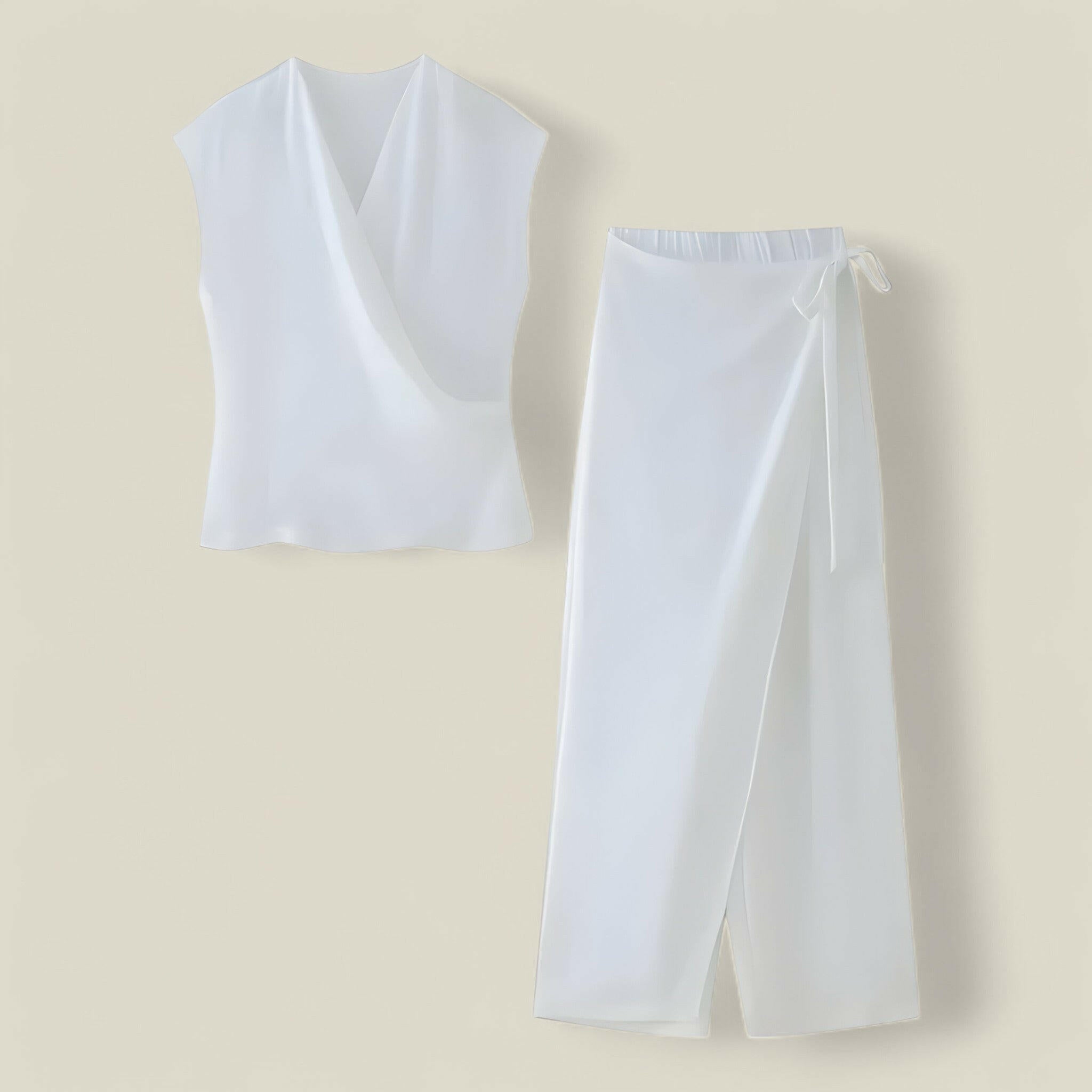 Ava - Elegante V-halsblouse en Sarong-broek met hoge taille voor een moeiteloze stijl