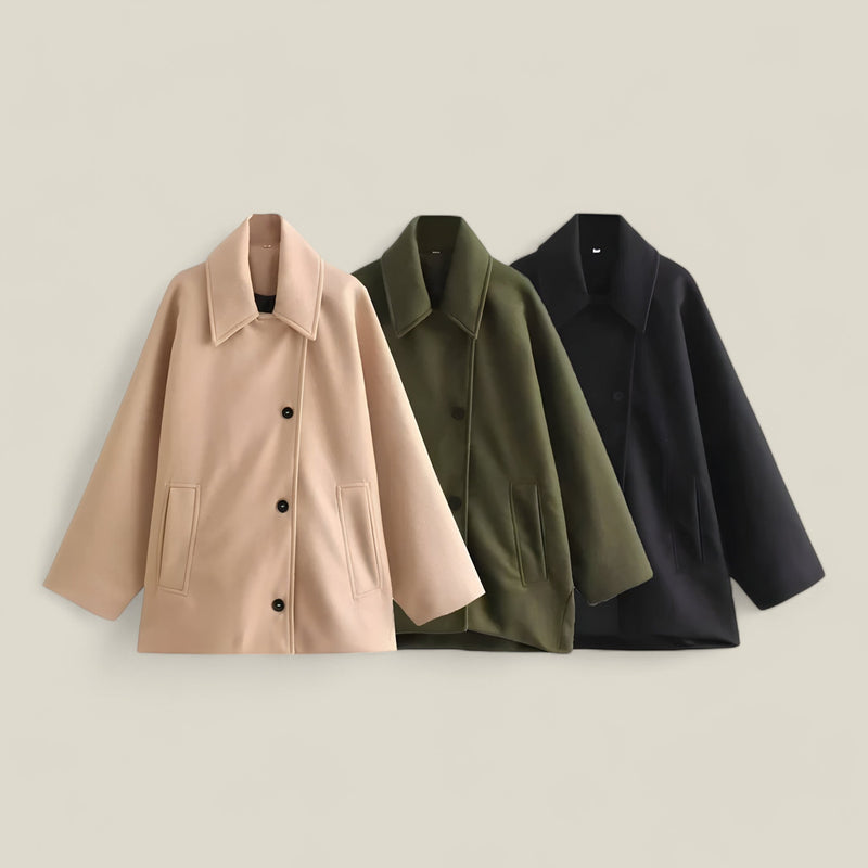 Sophia - Oversized Lange Mouw Jas met Klassieke Knoopsluiting en Relaxed Fit