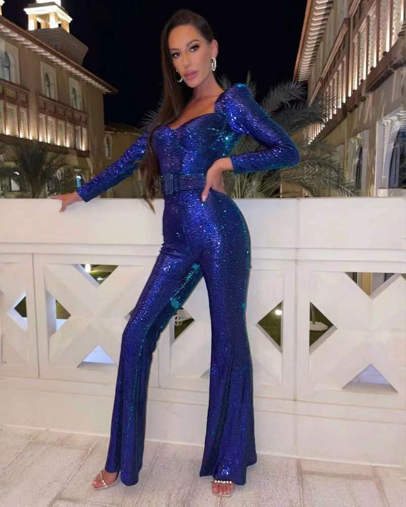 Anita - Lange mouw slanke pasvorm jumpsuit met hoge taille Riem